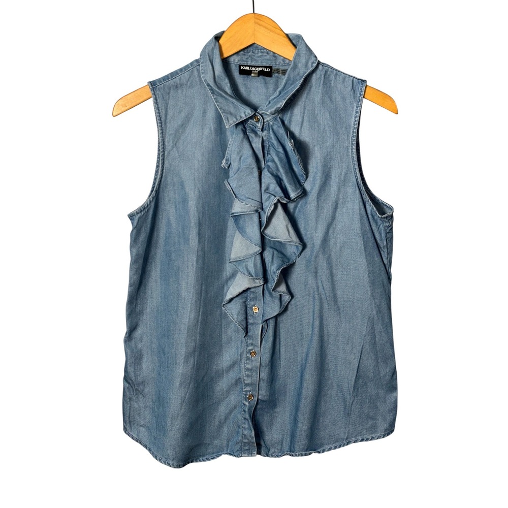 Karl Lagerfeld Paris Ruffle Chambray
Sleeveless Blouse‎